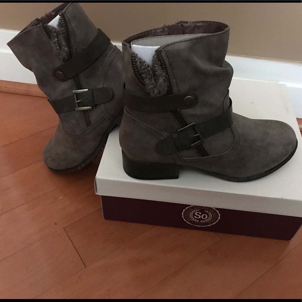 Grey faux leather boots